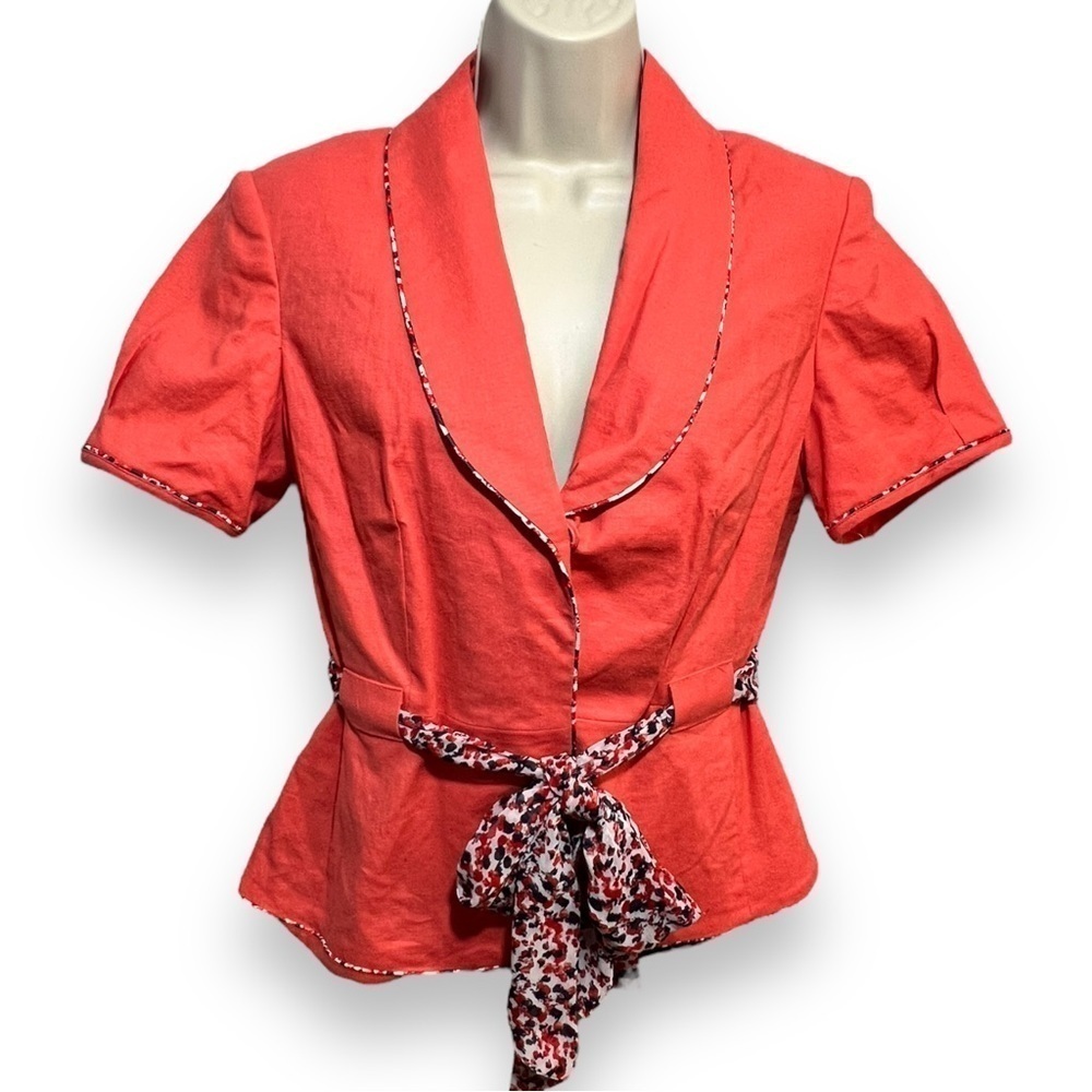 Signature by Larry Levine Cropped Linen Suit Jacket Coral Size 8
